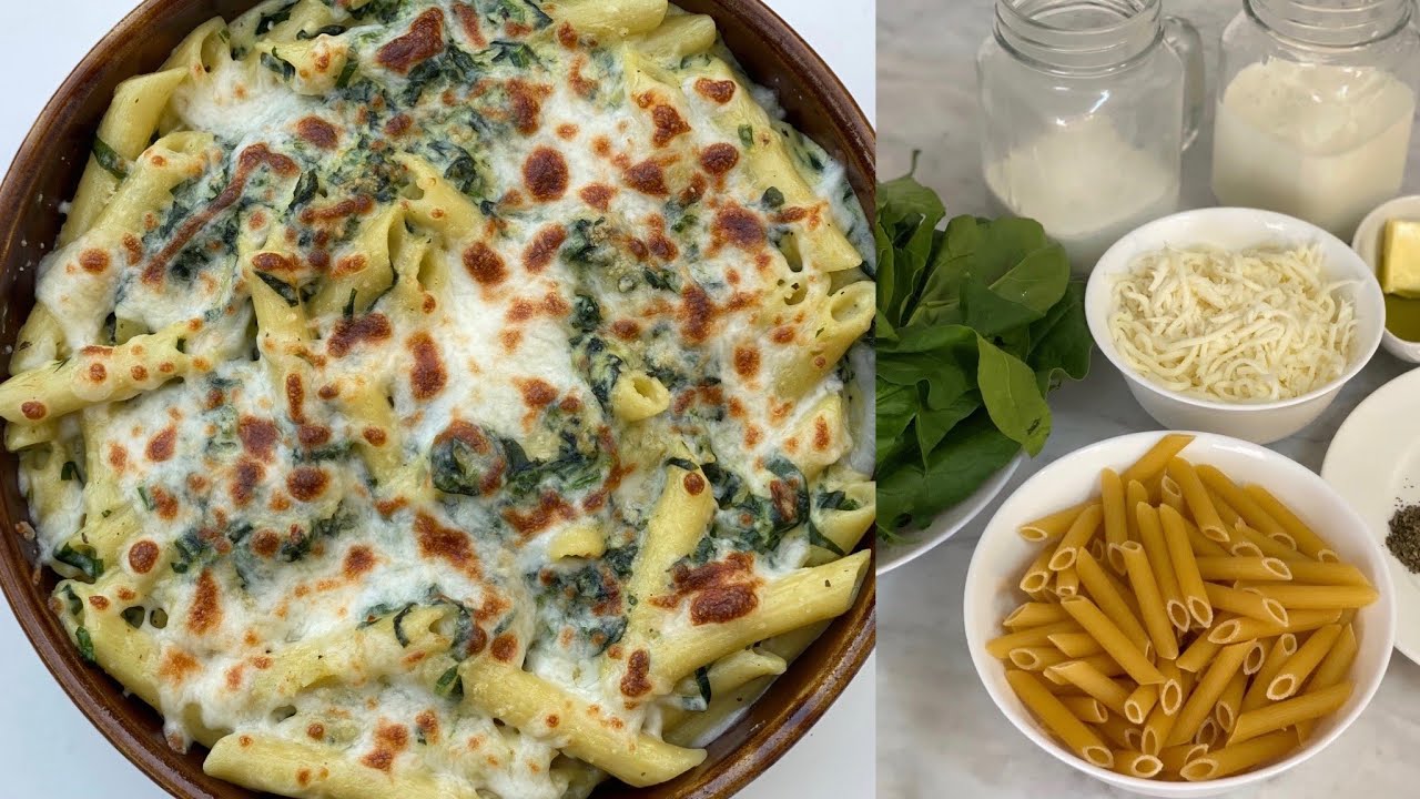 باستا مع صلصة الباشميل والسبانخ |Pasta with Bechamel sauce and Spinach