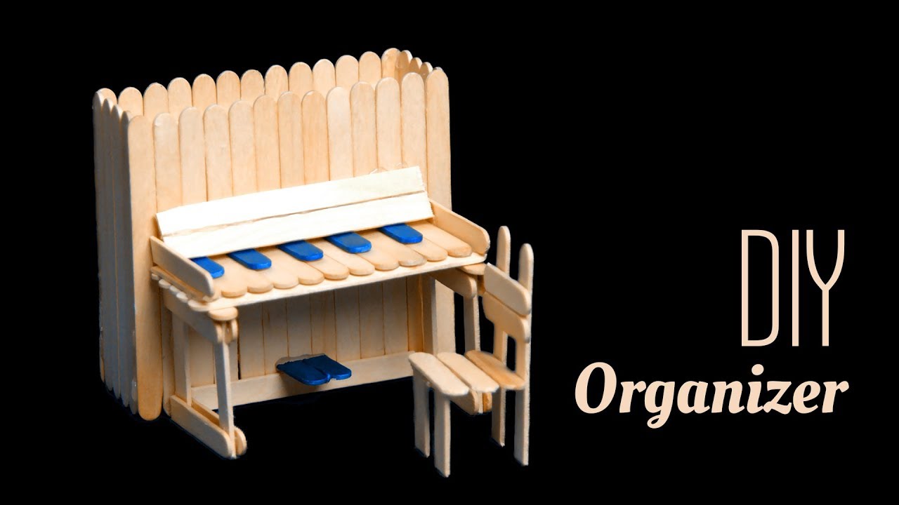 piano pen holder and chair with popsticks|Popsicle stick craft|roome decor|Beads art\vineeta mishra