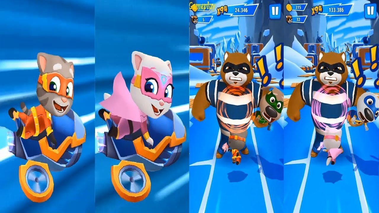 Talking Tom Hero Dash  Ride the jet Bike VS Teamwork Superpower- SUPER Angela VS  SUPER TOM