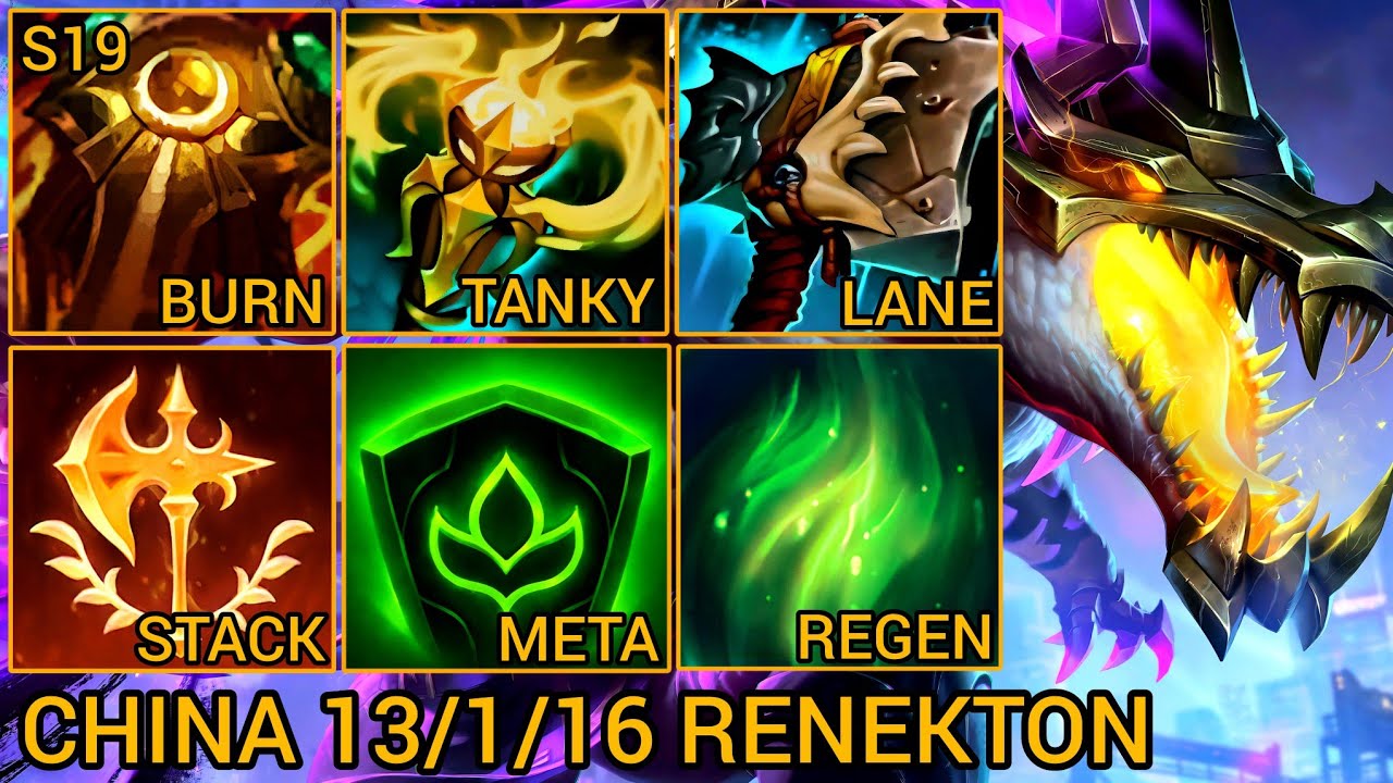 National 10 Renekton Challenger MVP Baron Lane 13/1/16 - China Wild Rift New Build & Runes By Tiarty