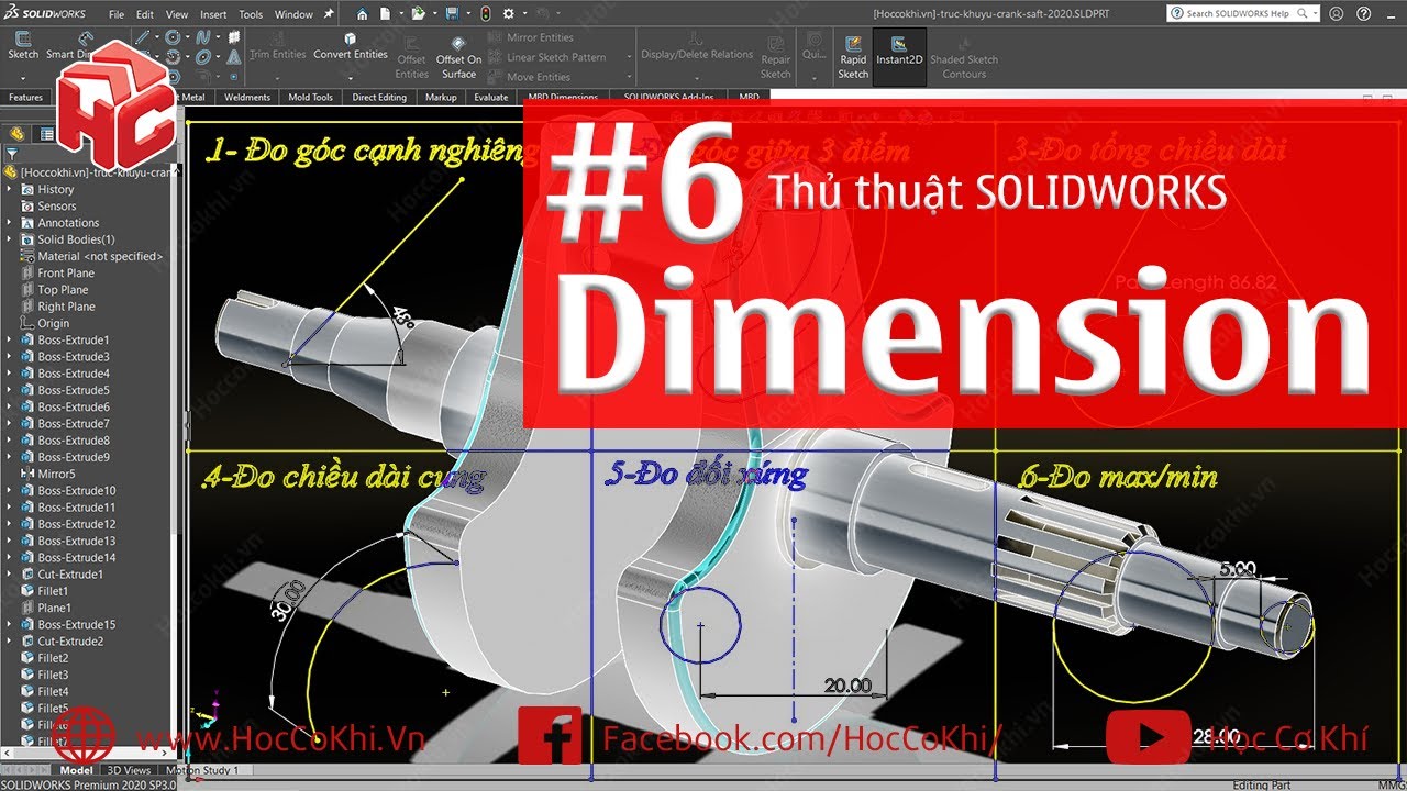 [hoccokhi] Thủ thuật SOLIDWORKS 06: DIMENSION - đo kích thước trong sketch