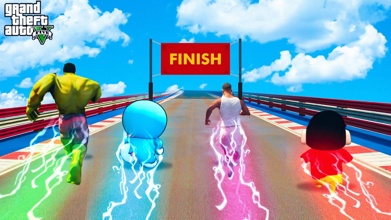 GTAV : Franklin Shinchan Doraemon Running Race For Flash Super Powers - Grand Theft Auto V