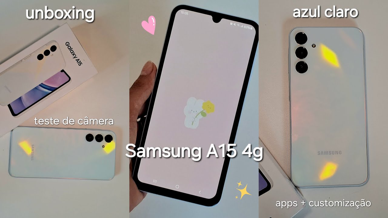 Unboxing Samsung Galaxy A15 4G azul claro 128 gb 🤍 Teste de câmera e organização