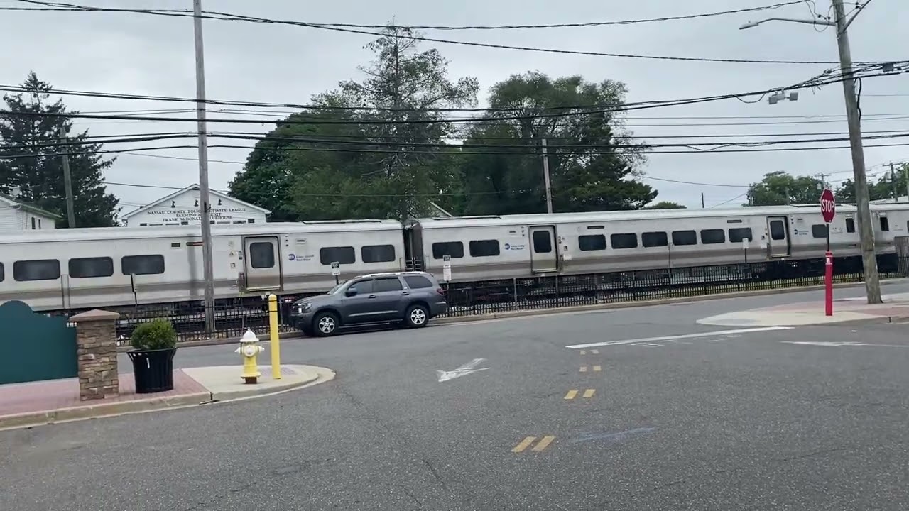 Long Island Railroad in Farmingdale, New York street view of train passing  #trainvideo LIRR