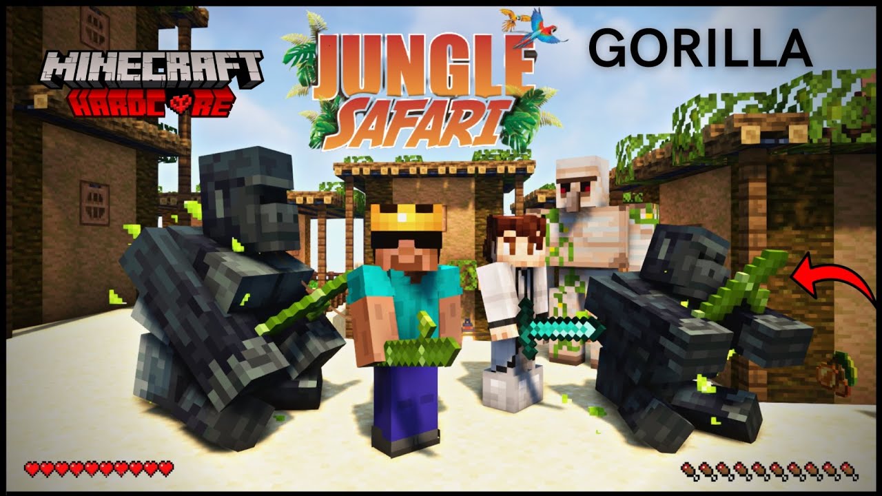 Gang Of Gorillas 🦍 Attacked Our Village In Jungle Safari Minecraft