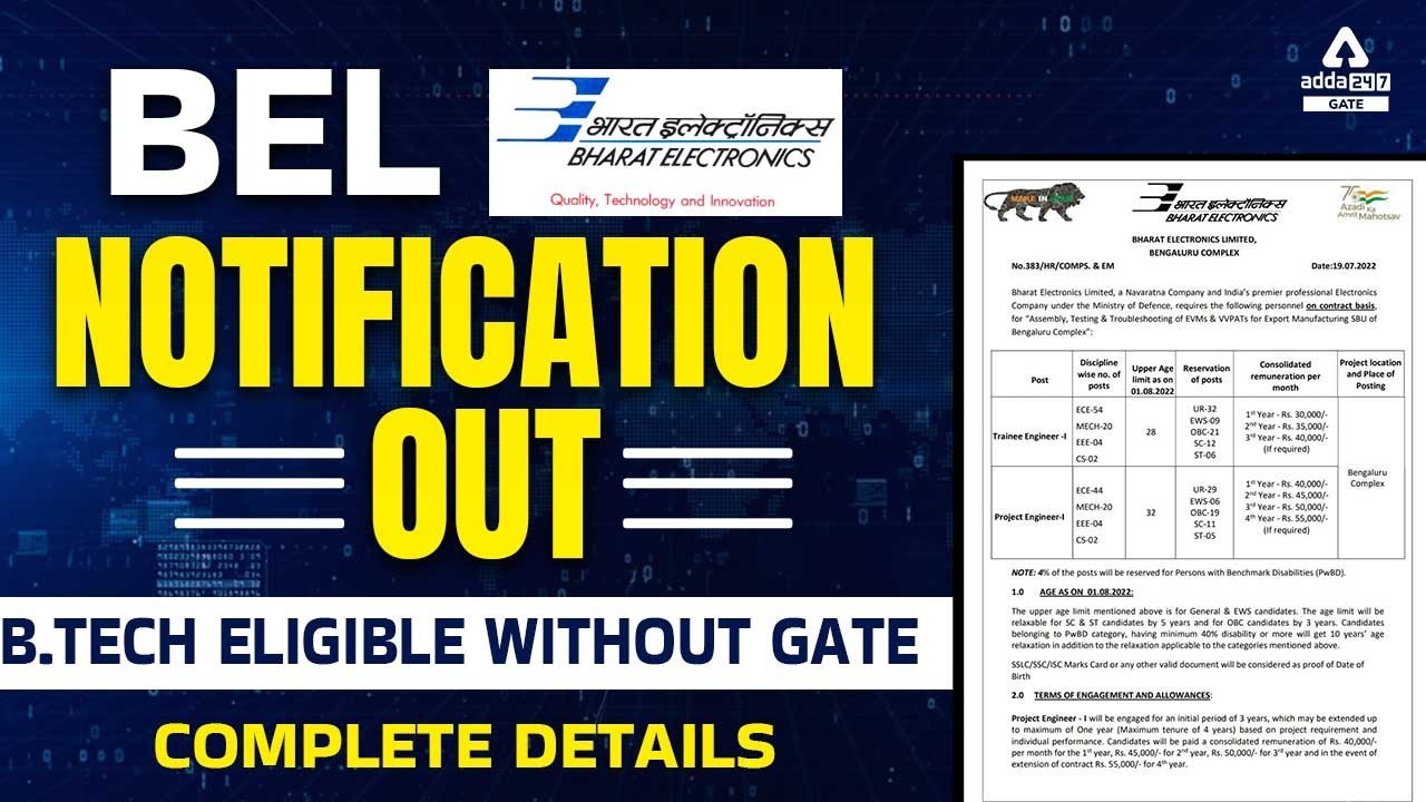 BEL Recruitment 2022 | Without GATE | Complete details