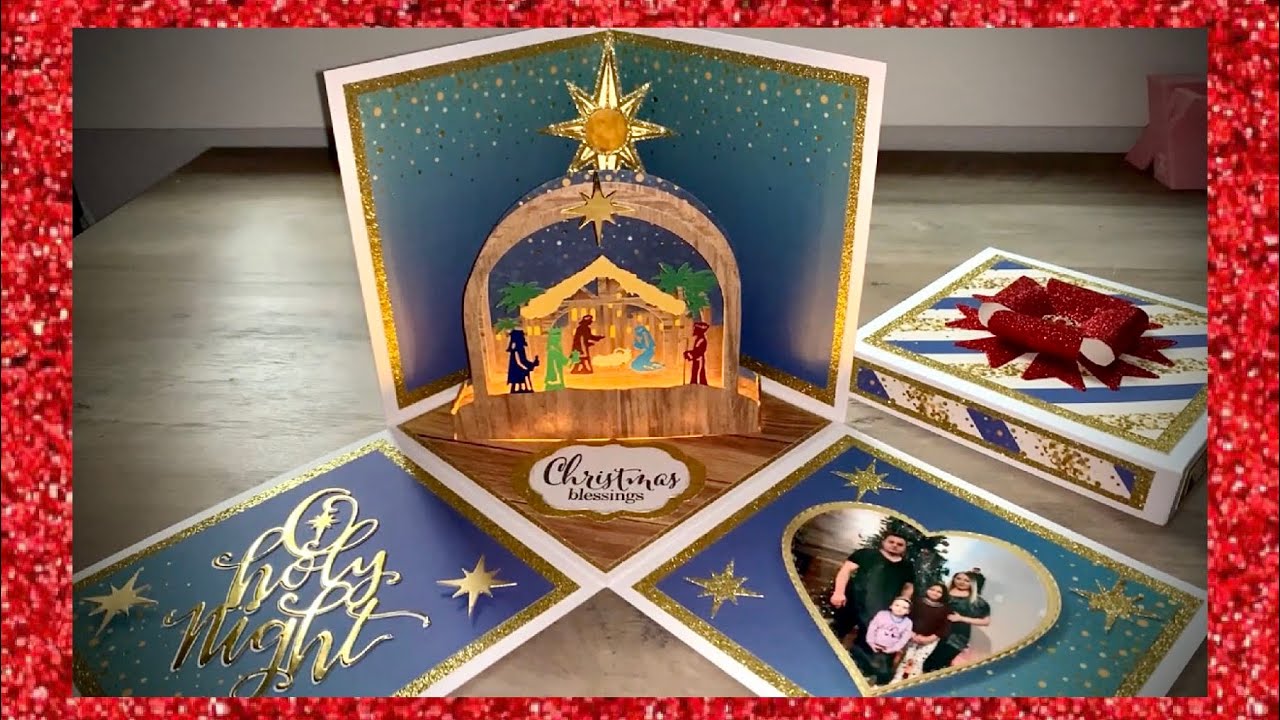DIY Half exploding box card with nativity scene and lights