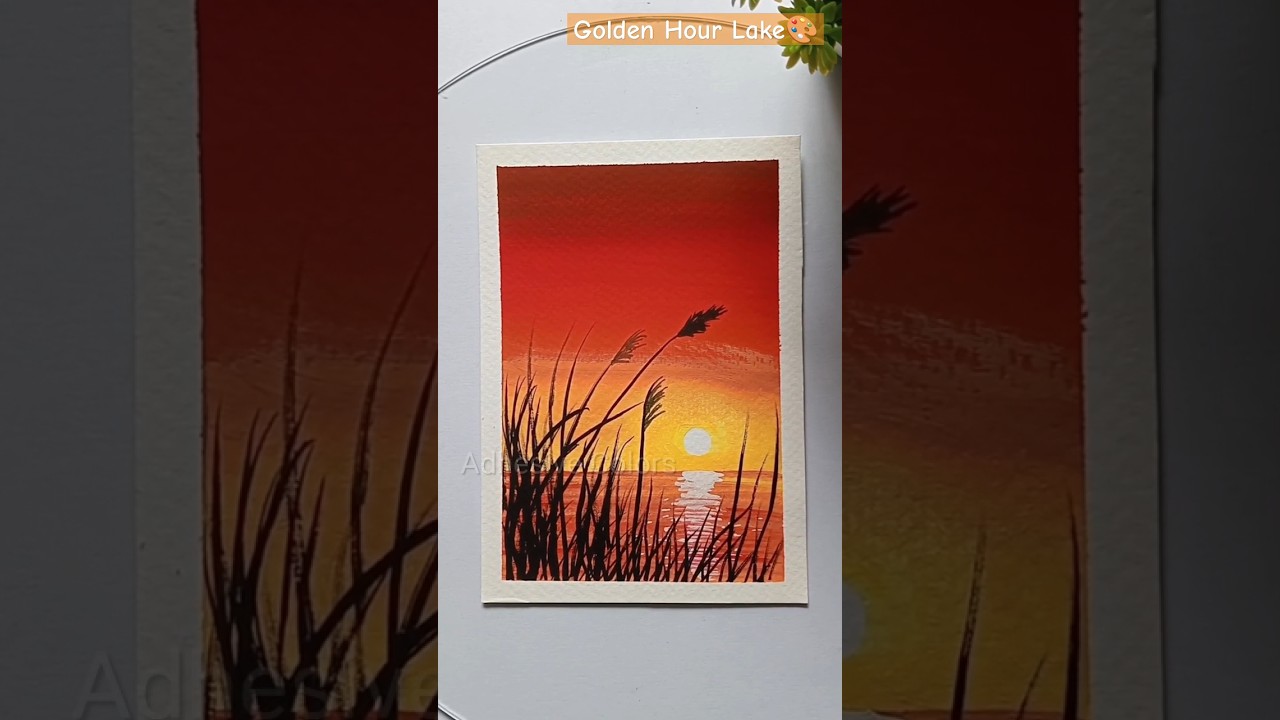 Golden Hour Lake🎨/Easy Art 🎨/#art​​​ #shorts​​​ #painting​​​ #trending​​​ #artshorts​​​ #aesthetic