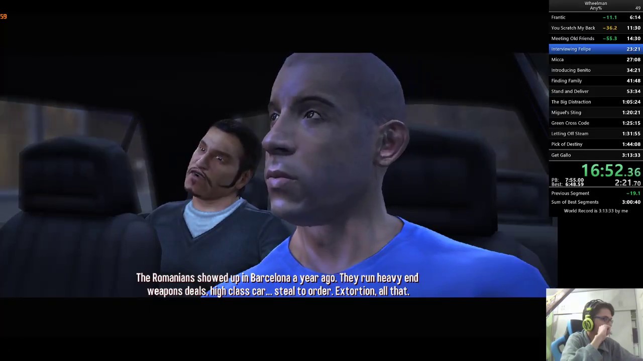 Vin Diesel Wheelman Any% speedrun FORMER WR 2:59:21 RTA