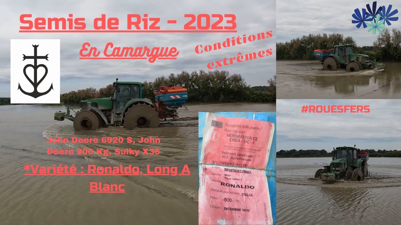 Semis de Riz en Camargue / JD 6920 S / JD 900 Kg / Sulky X36 / Conditions Extrêmes - 2023