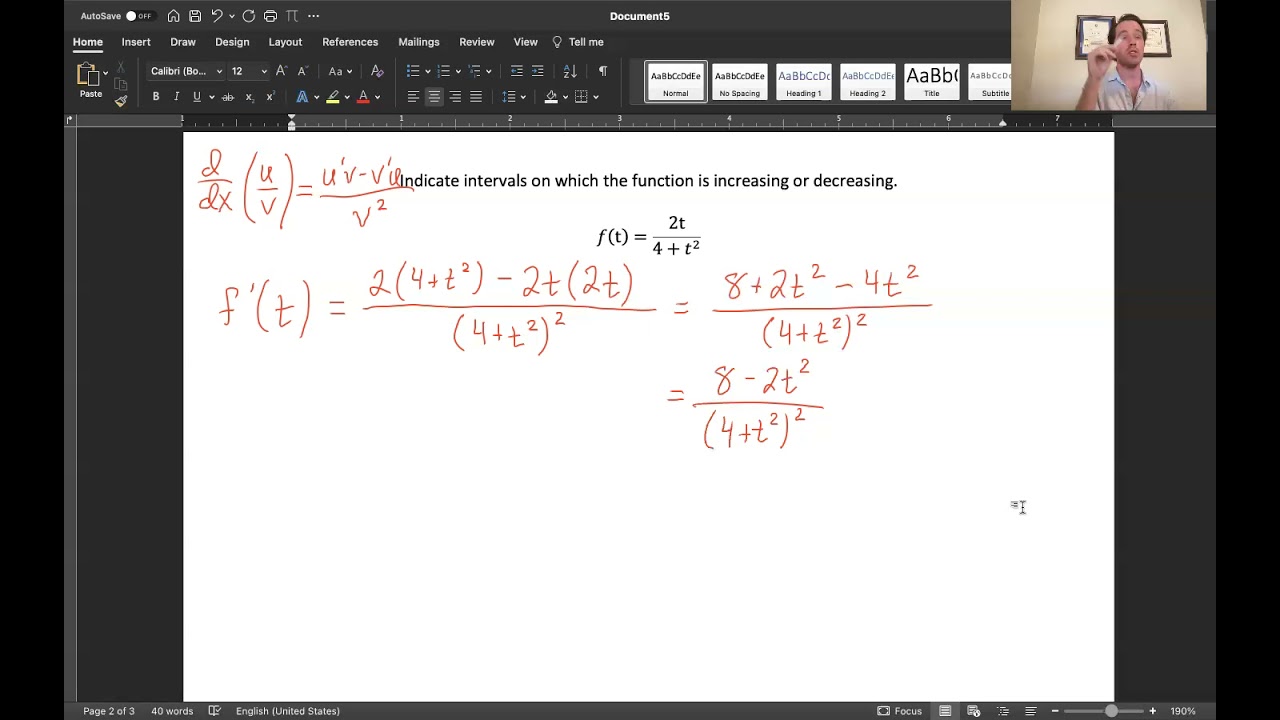 Needham Calculus: Product/Quotient Rules, Increasing and Decreasing Functions