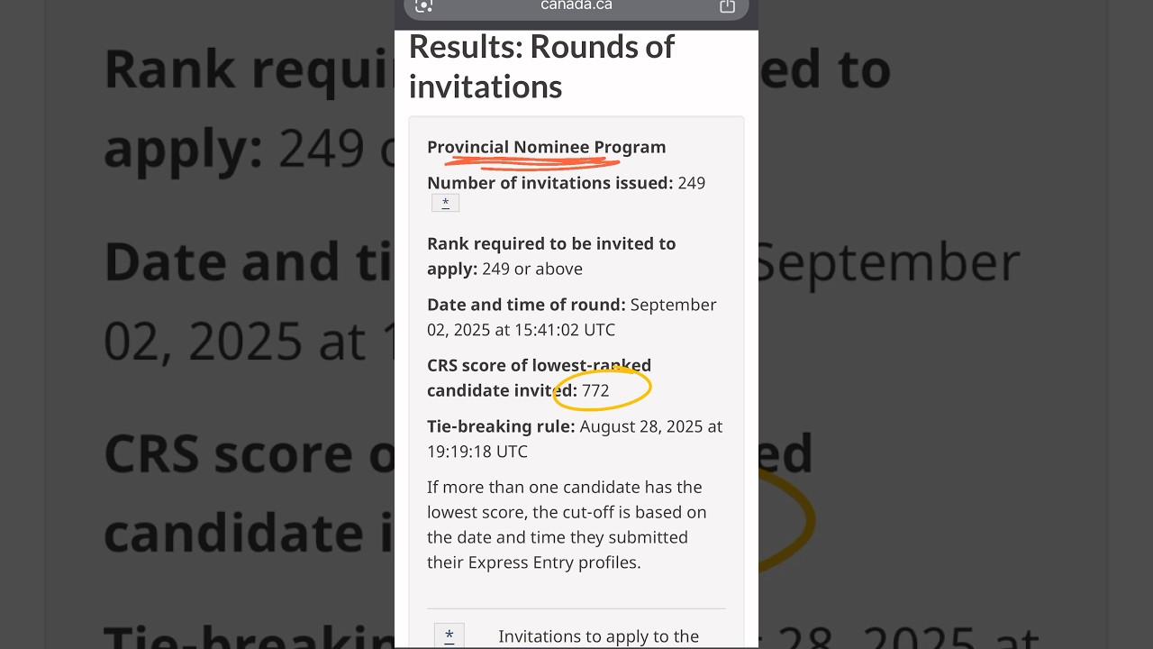 Canada PNP Draw Results | Sept 2, 2025 | CRS Cut-off 772 | 249 Invitations