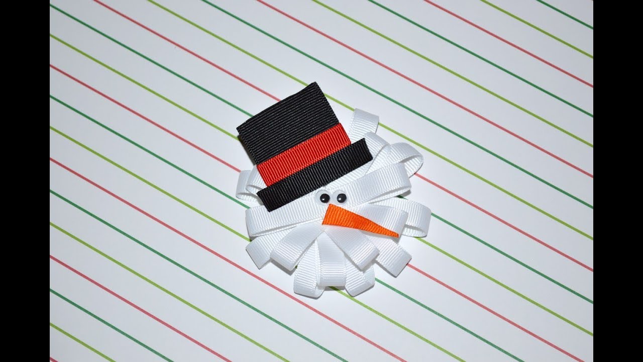 SNOWMAN Loopy Ribbon Sculpture Christmas Holiday Winter Hair Clip Bow DIY Free Tutorial by Lacey