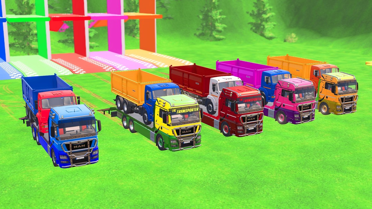 TRANSPORTING POLICE CARS, AMBULANCE, FIRE TRUCK, COLORFUL CARS WITH TRUCK -FARMING SIMULATOR 22!