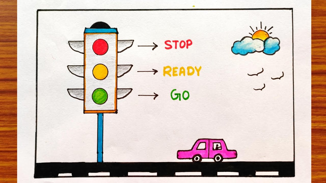 Road safety for students easy | Traffic Signal poster drawing easy | Road safety for school projects
