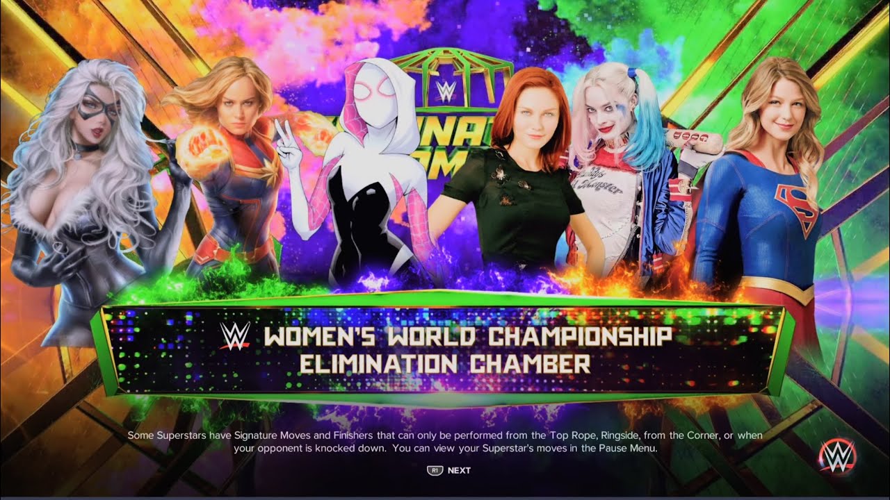 WWE 2K23 Elimination Chamber Spider Gwen V Supergirl V Black Cat V Harley Quinn VCaptain Marvel V MJ