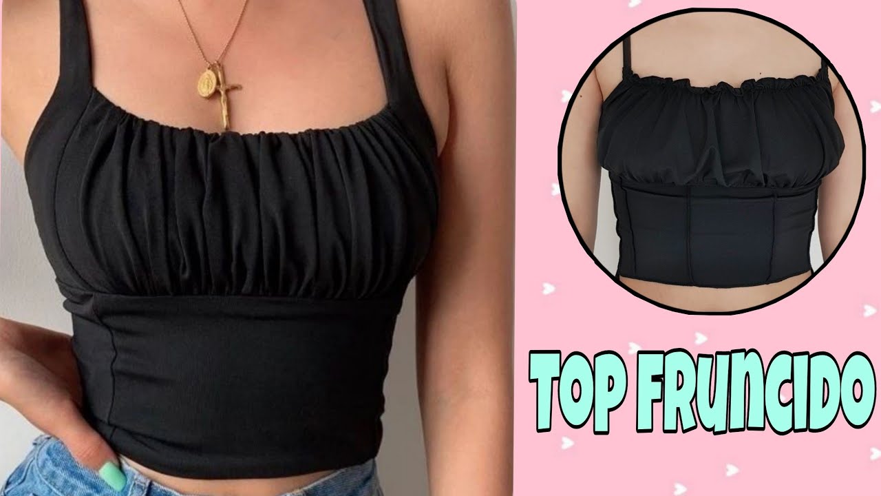 Top frucido/ como hacer un crop top fruncido ☆top de tirantes con bustos  fruncido☆