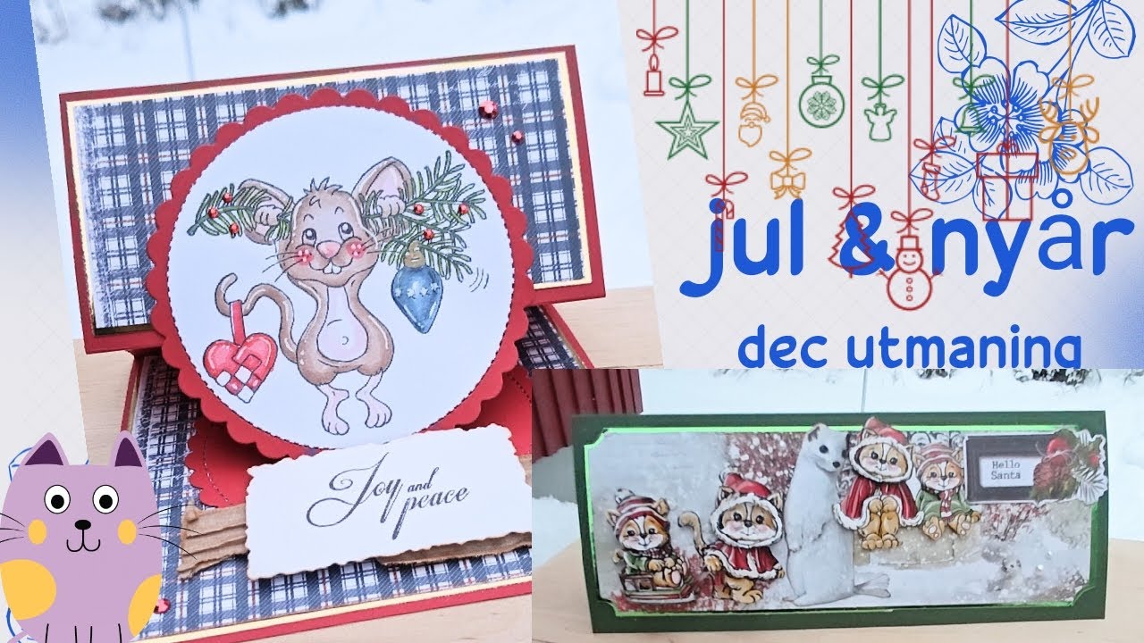 UTMANING DECEMBER JUL & NYÅR GÖR ETT SLIMLINEKORT, ETT STAFLIKORT SAMT ETT KORT MED FYRVERKERIER