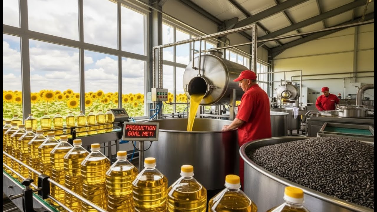 HOW SUNFLOWER OIL IS MADE 🌻  This is how millions of liters are processed every day