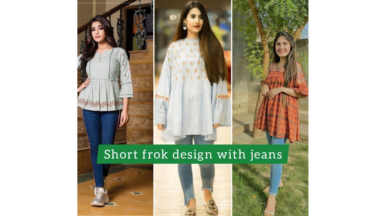 Latest & unique Short Frok design with jeans/stylish frok design with jeans/casual wear frok design
