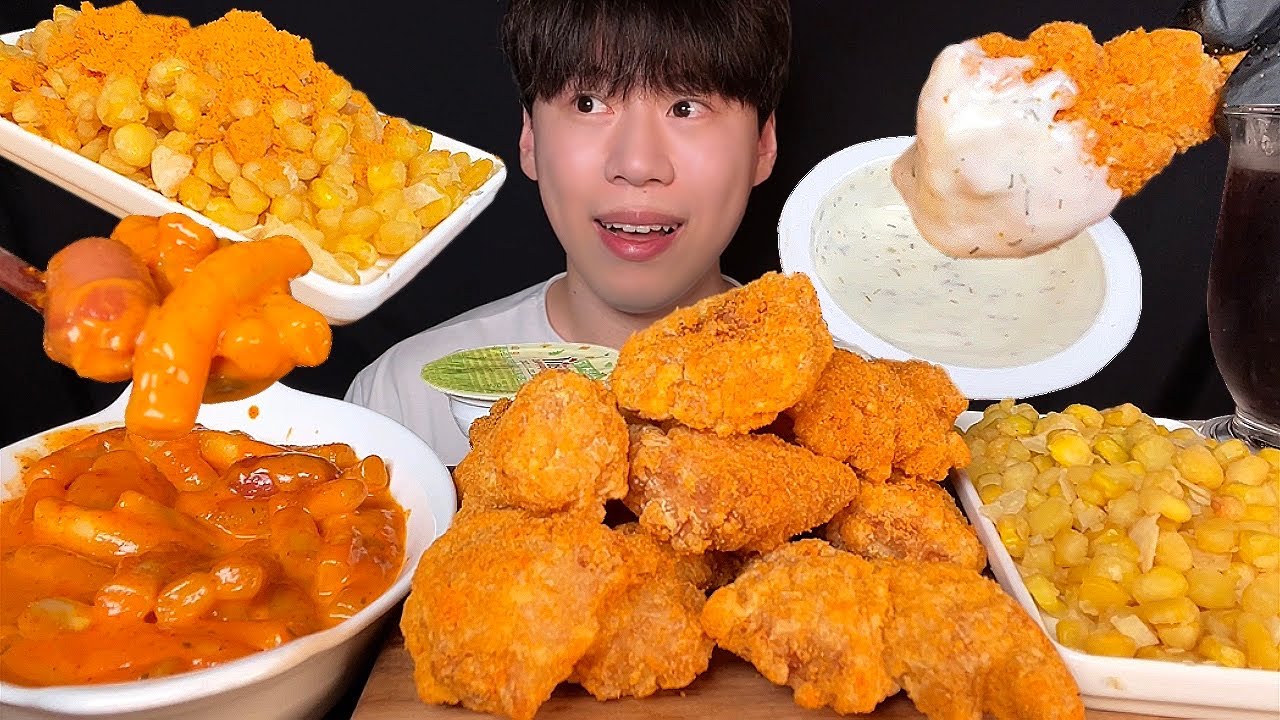SUB) Корейская еда, приправа для сыра, курица и роза, ттокпокки мукбанг асмр
