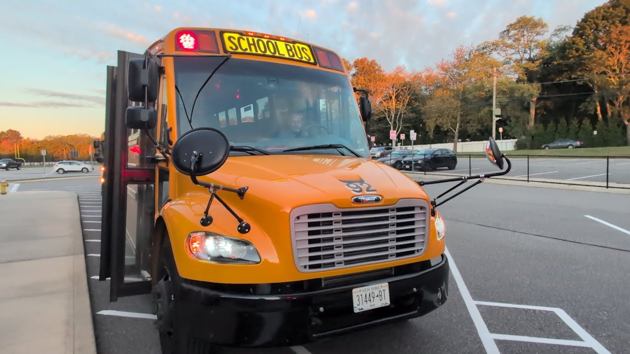 2025 Thomas C2 pulling up and leaving with other school buses
