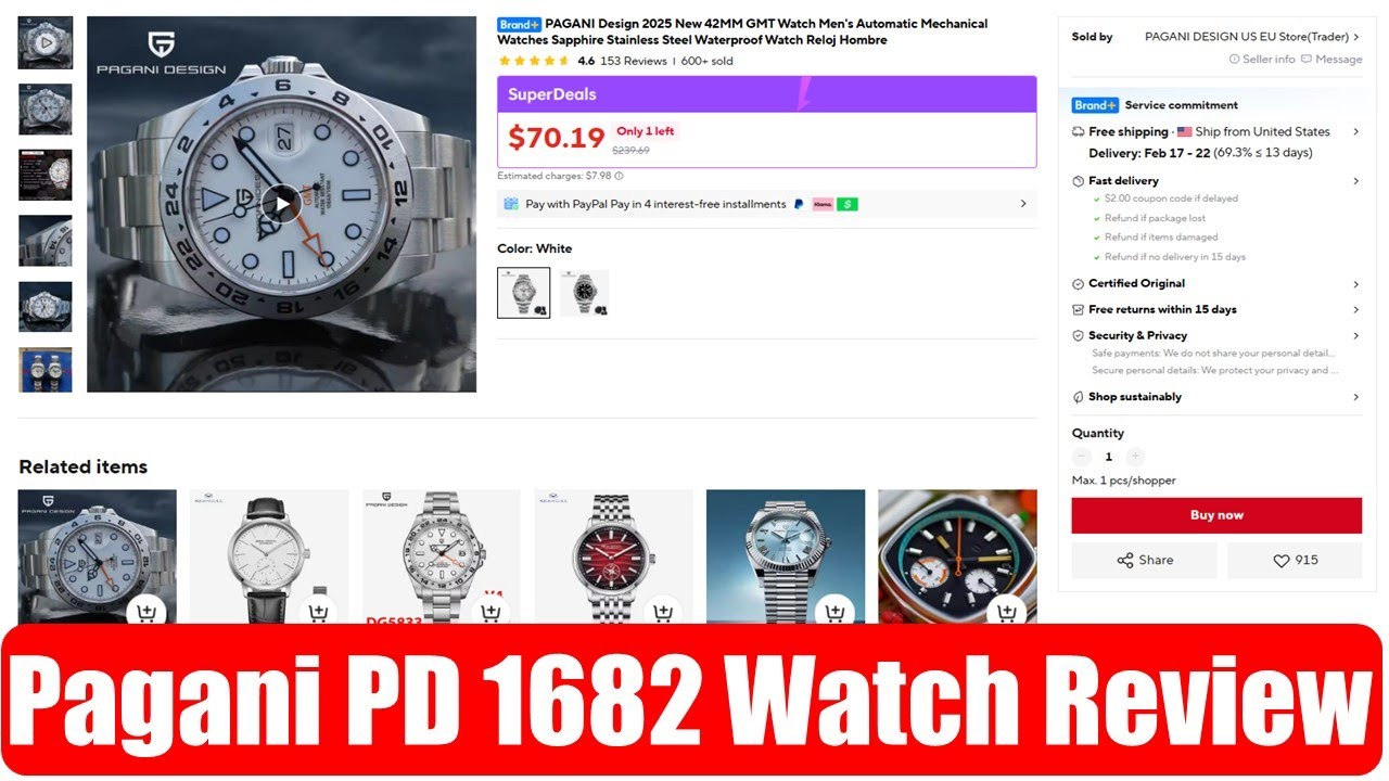 Обзор часов Pagani PD 1682 с AliExpress | Более 600 продано на AliExpress