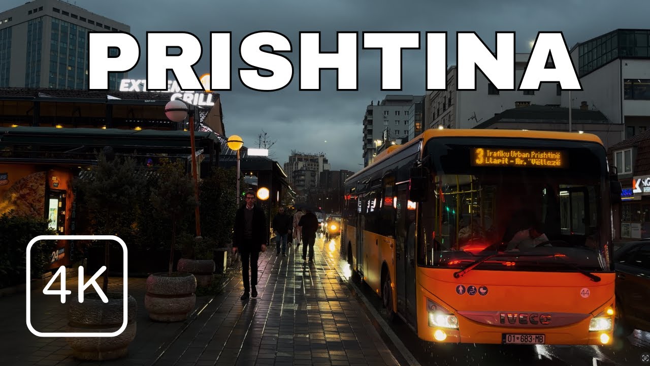 Rainy Afternoon in [PRISHTINA] City Sounds Night Walk 4K | Filmed on iPhone 17 Pro Max
