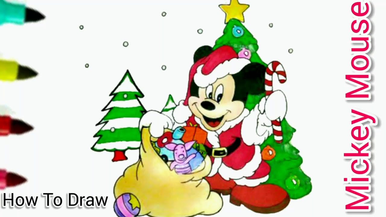 Mickey Mouse Santa Claus | Christmas Mickey Mouse Drawing  | Draw A Mickey Mouse For Christmas Easy