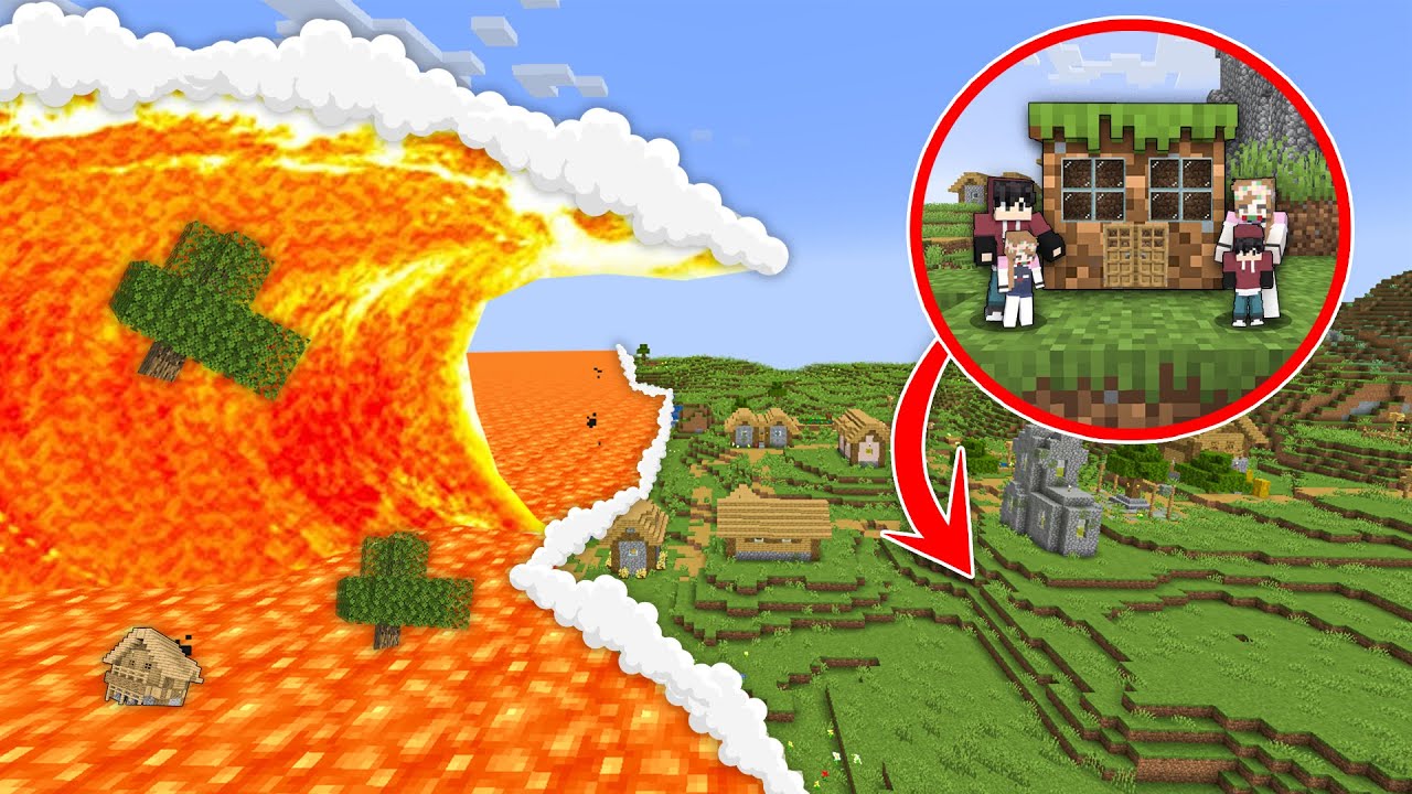 I Built A House On A Block To PROTECT My FAMILY From LAVA TSUNAMI in Minecraft!