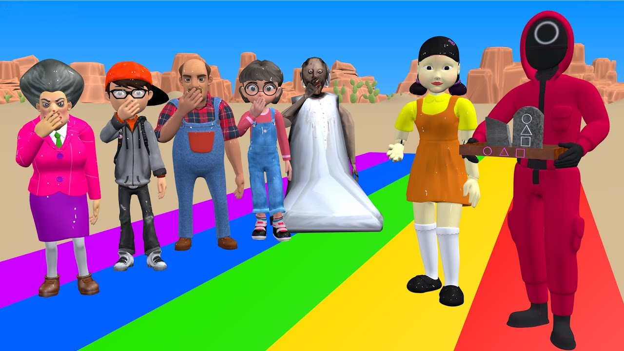Scary Teacher 3D vs Squid Game (오징어 게임) - Help Stone Throwing 5 Times Challenge The Smartest Granny