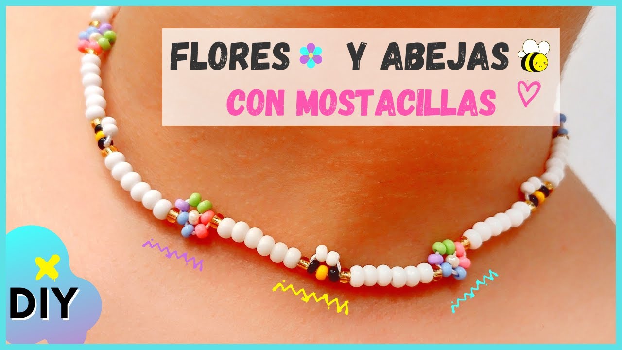 Como hacer 🐝 ABEJAS  con mostacillas súper fácil y 🌼 flores con mostacillas de colores paso a paso