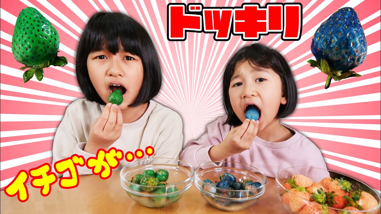 おやつドッキリ☆新種のいちご？おやつに青いイチゴと緑のイチゴが出たら信じる？himawari-CH