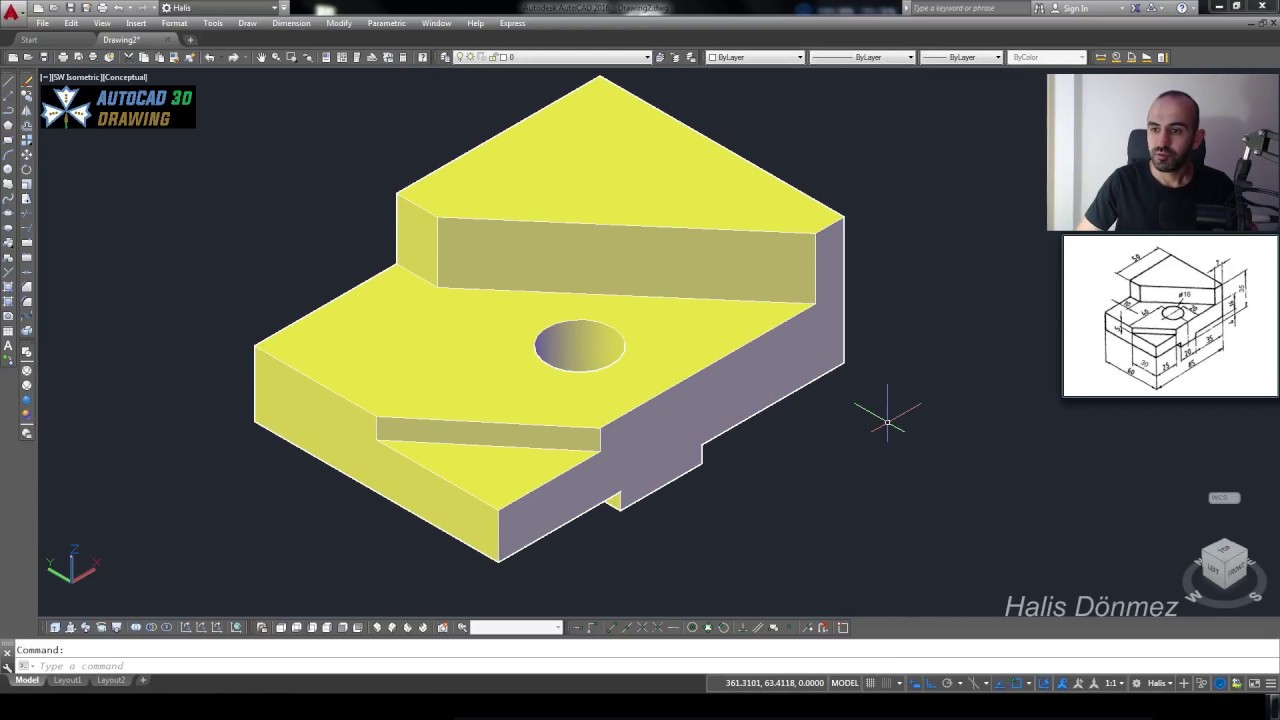 AutoCAD Eğitimi - AutoCAD 3 Boyut Par&ccedil;a &Ccedil;izimi #001 (3D part)