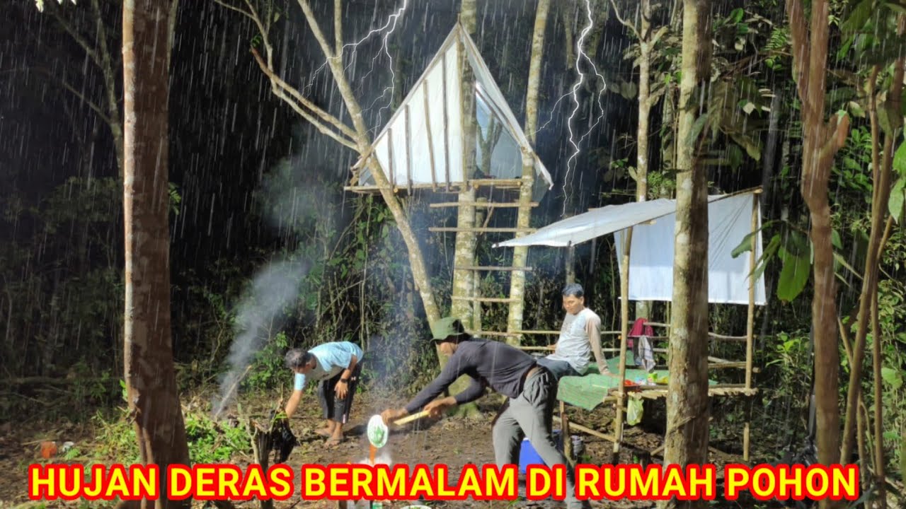 Camping hujan ‼️ Bermalam di rumah pohon plastik, relaxing rain sound 
