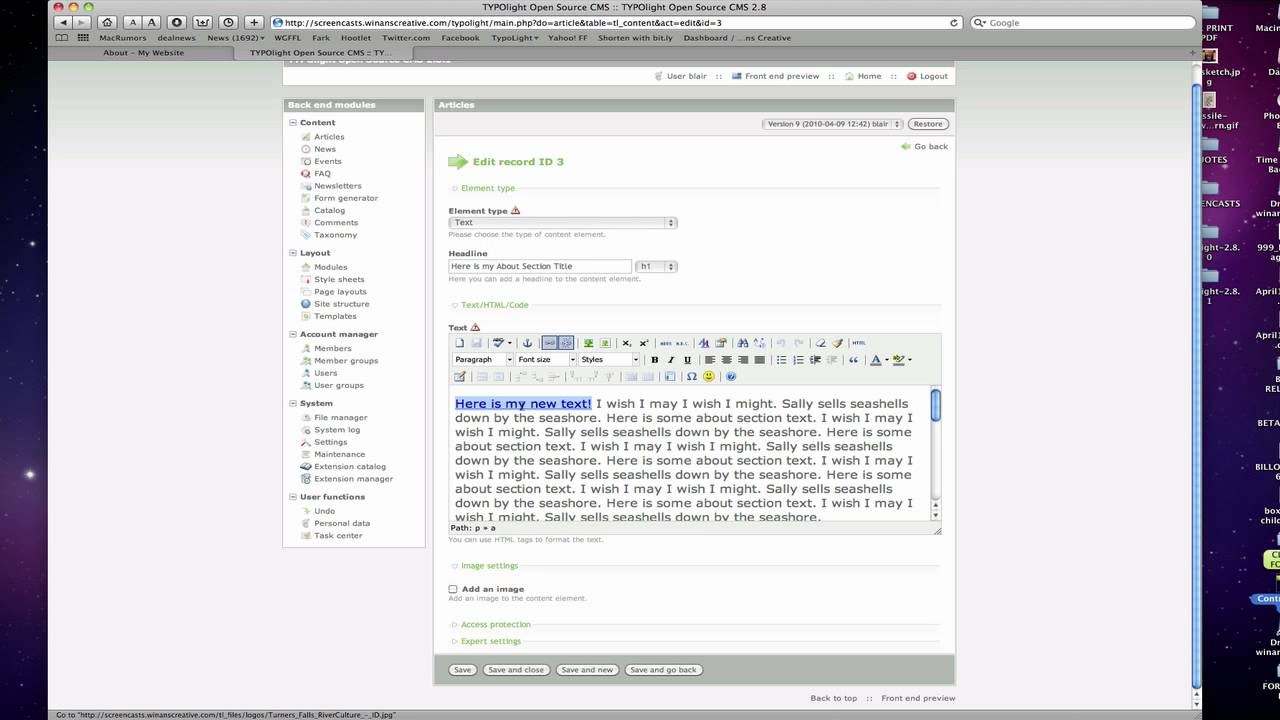 TYPOlight Text Content Element
