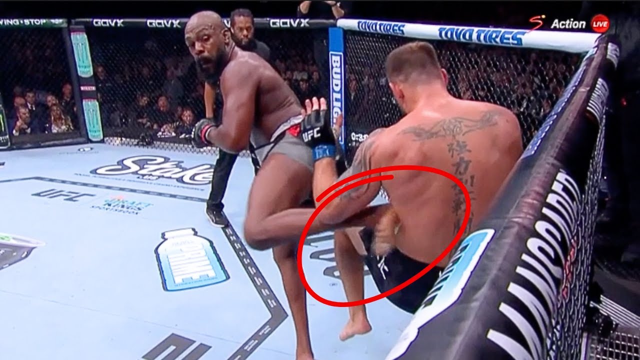 Jon Jones JUMPING SPINNING Side Kick KOs Stipe!!
