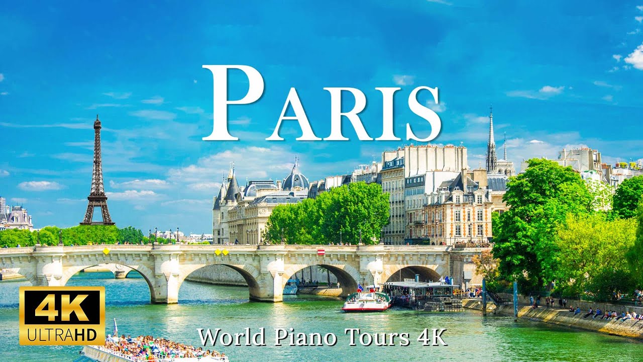 Paris, France 4K Scenic Relaxation Film  Paris Drone Scenery with Calming Music