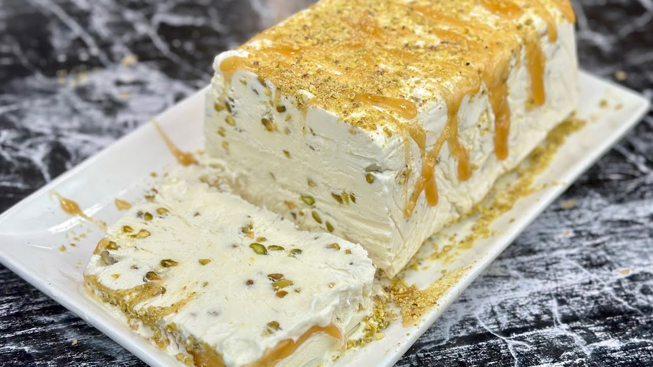 Dessert glacé familial pistache et caramel 👩🏻‍🍳 Bien onctueux et sans sorbetière !