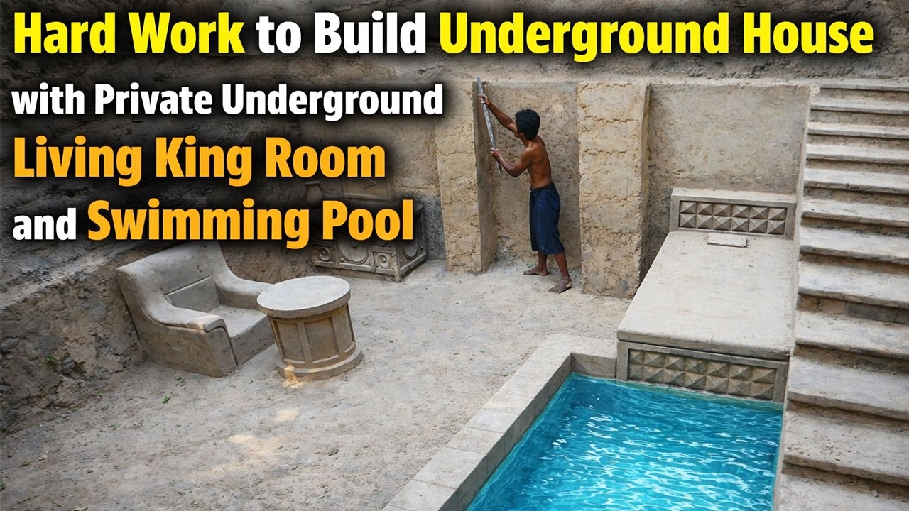Hard Work to Build Underground House with Private Underground Living King Room and Swimming Pool 01