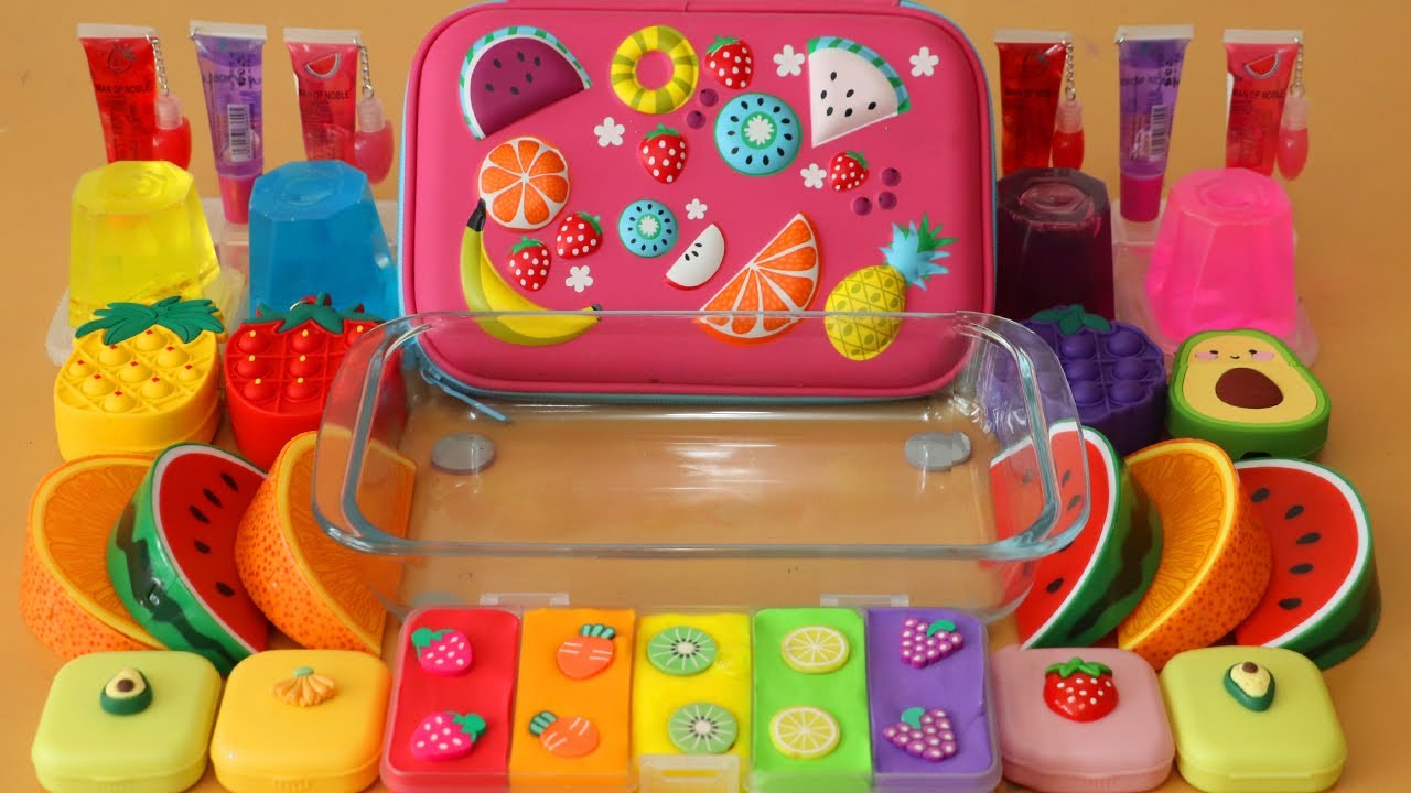 Mixing”Fruit” Eyeshadow and Makeup,parts,glitter Into Slime!Satisfying Slime Video!★ASMR★