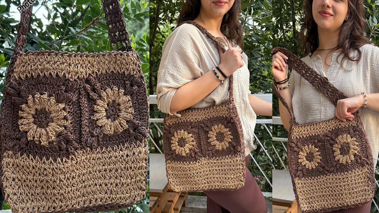 Ручная сумка из бумажной пряжи 🌻 Лёгкий летний узор! #crochetbag #diy