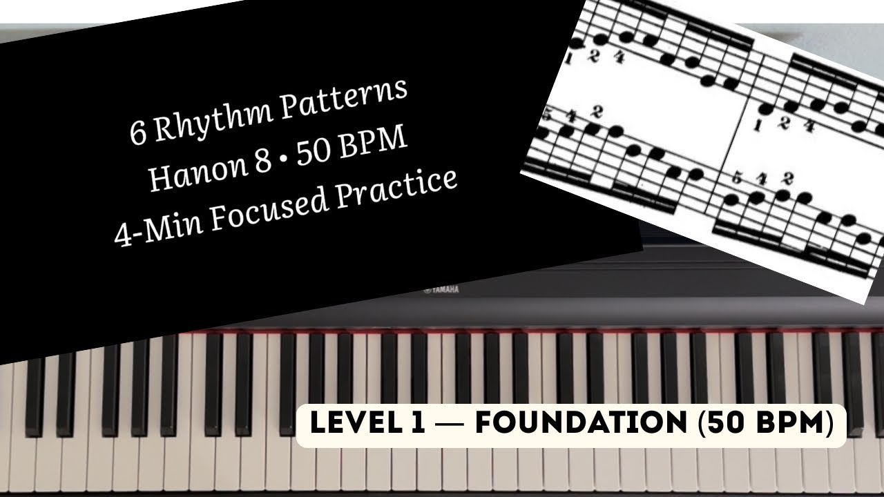 Hanon No. 8 — 50 BPM — 4 Minute Focused Practice (6 Rhythm Patterns)