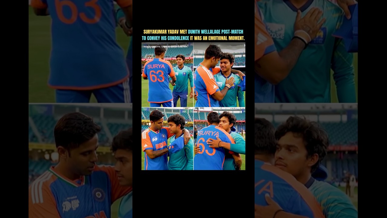Beautiful gesture from Surya Kumar yadav as he hugged dunith wellalage #dunithwellalage #indvssri