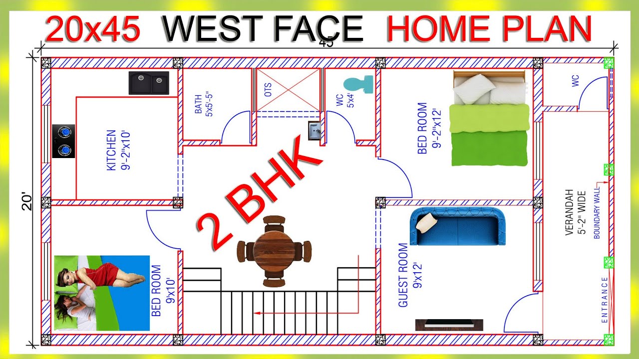 20x45 West Face Vastu Home Plan II 20x45 Ghar Ka Naksha II 20x45 Ka Makan II 900Sqft Unik Home Plan
