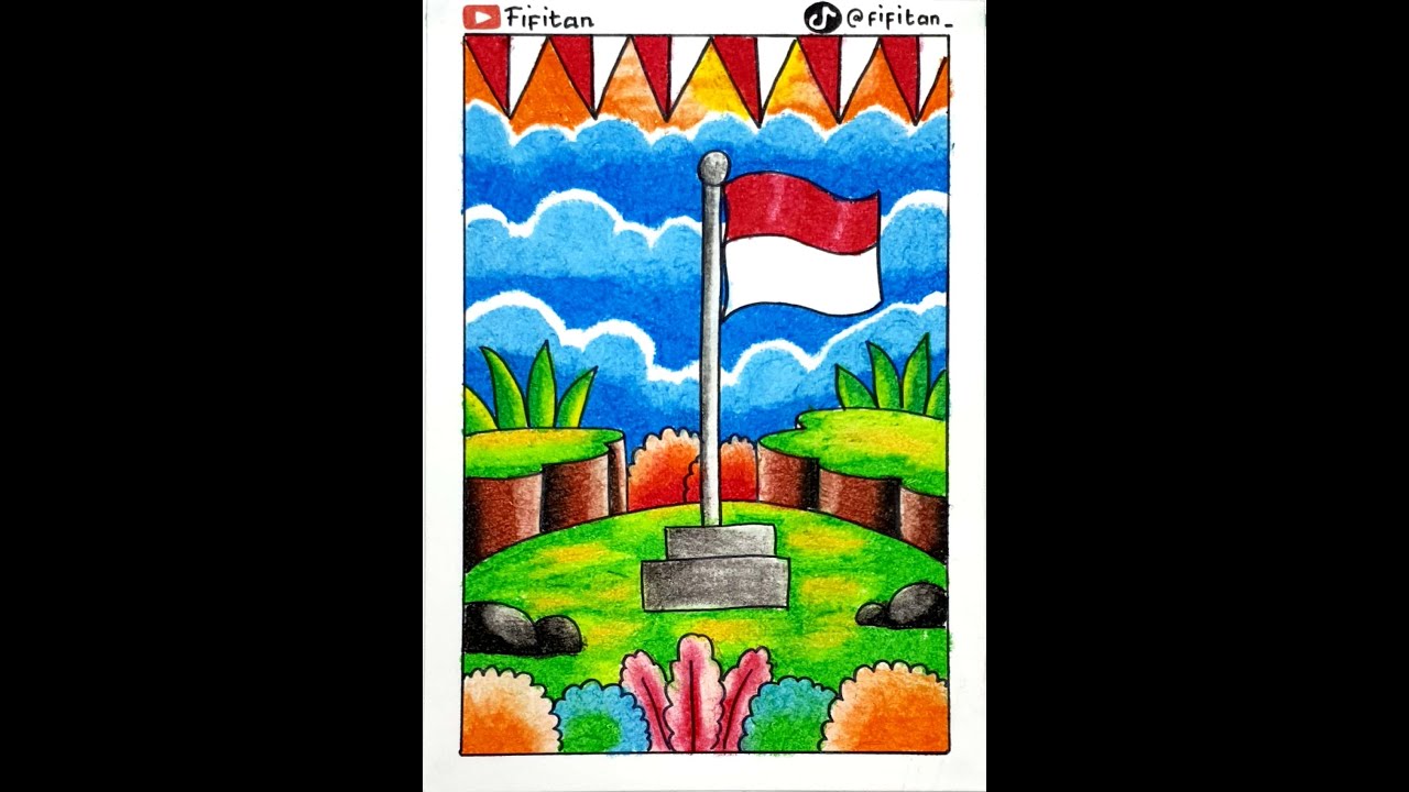 MENGGAMBAR BENDERA MERAH PUTIH ( KEMERDEKAAN )  - CARA GRADASI WARNA OILPASTEL EP 342