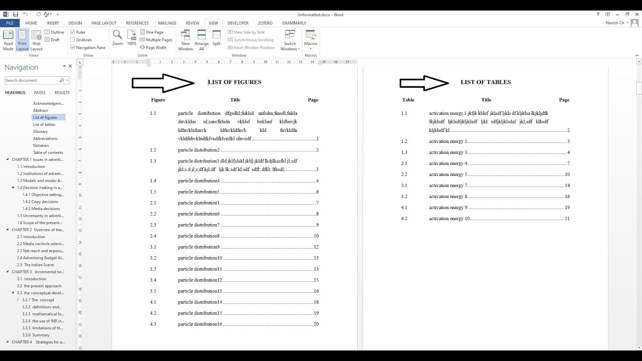 List of Figures & Tables in MS Word || Format & Update || From Scratch to End || IITM Format