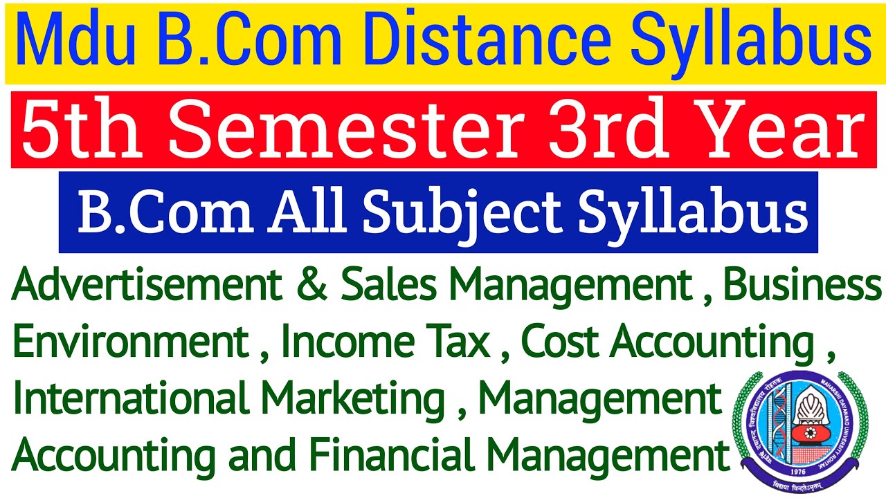 Mdu B.Com Distance 5th Semester All Subject  Syllabus |  Mdu Distance BCom 5th Semester Syllabus
