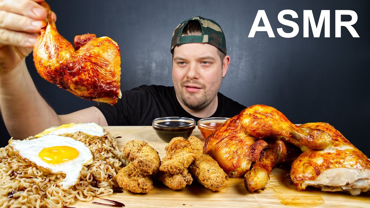 ASMR CHICKEN FEAST MUKBANG (ROASTED LEG, CHICKEN TENDERS, NOODLES, EGGS) | DAVE KAY ASMR