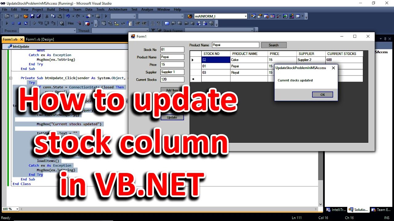 How to update stock column in VB.Net and MS Access